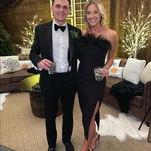 Feather midi dress black